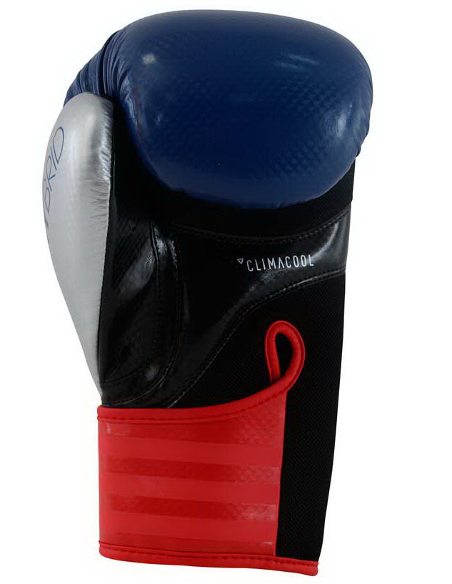 Перчатки боксерские Adidas Hybrid 75 сине-красно-серебристые adiH75