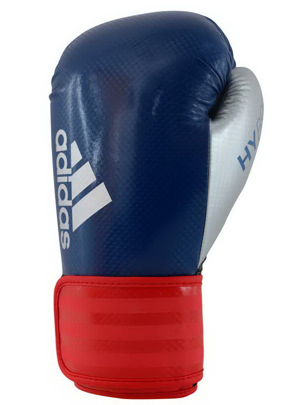 Перчатки боксерские Adidas Hybrid 75 сине-красно-серебристые adiH75