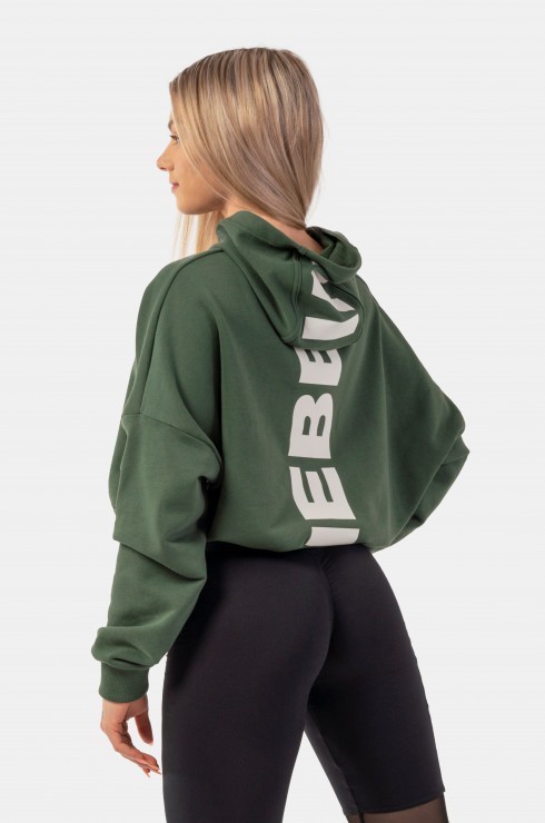 Толстовка Nebbia укороченная 421 GLoose Fit Crop Hoodie Iconic Dark green
