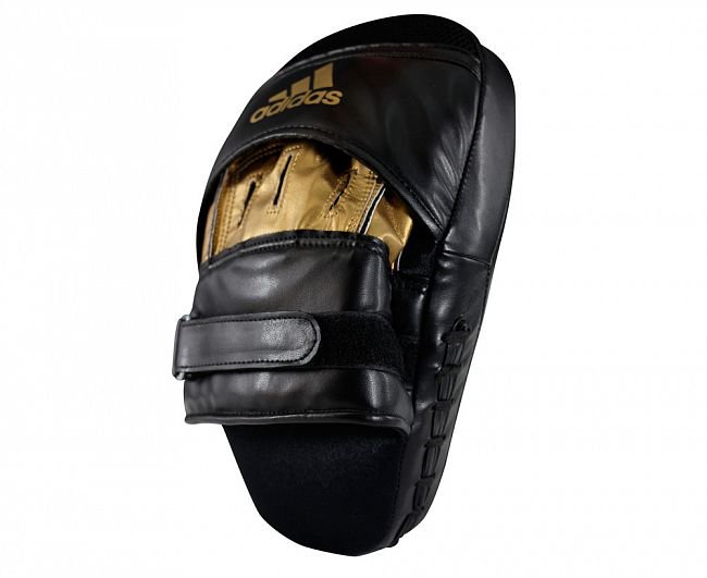 Лапы Adidas Training Curved Focus Mitt Short черно-золотые adiSBAC01