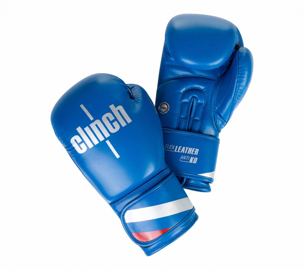 Перчатки боксерские Clinch Olimp C111синие с флагом