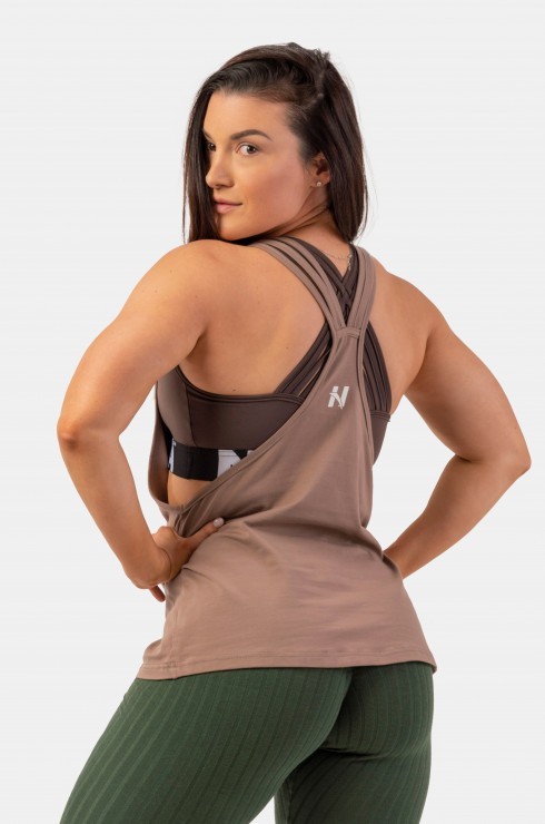 Майка Nebbia 419 Sleeveless Loose Cross Back Tank Top “Feeling Good” Brown